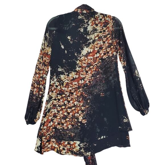 Intermix Silk Fairy Black Floral Dress Sm Asymmetric Layers Sheer Flowy Romantic - Picture 3 of 16